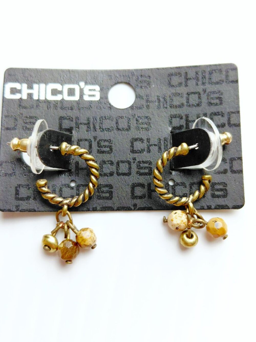 Chico's Twisted Bronze Tone Beaded Hoop Earrings Hypoallergenic Fashion Jewelry